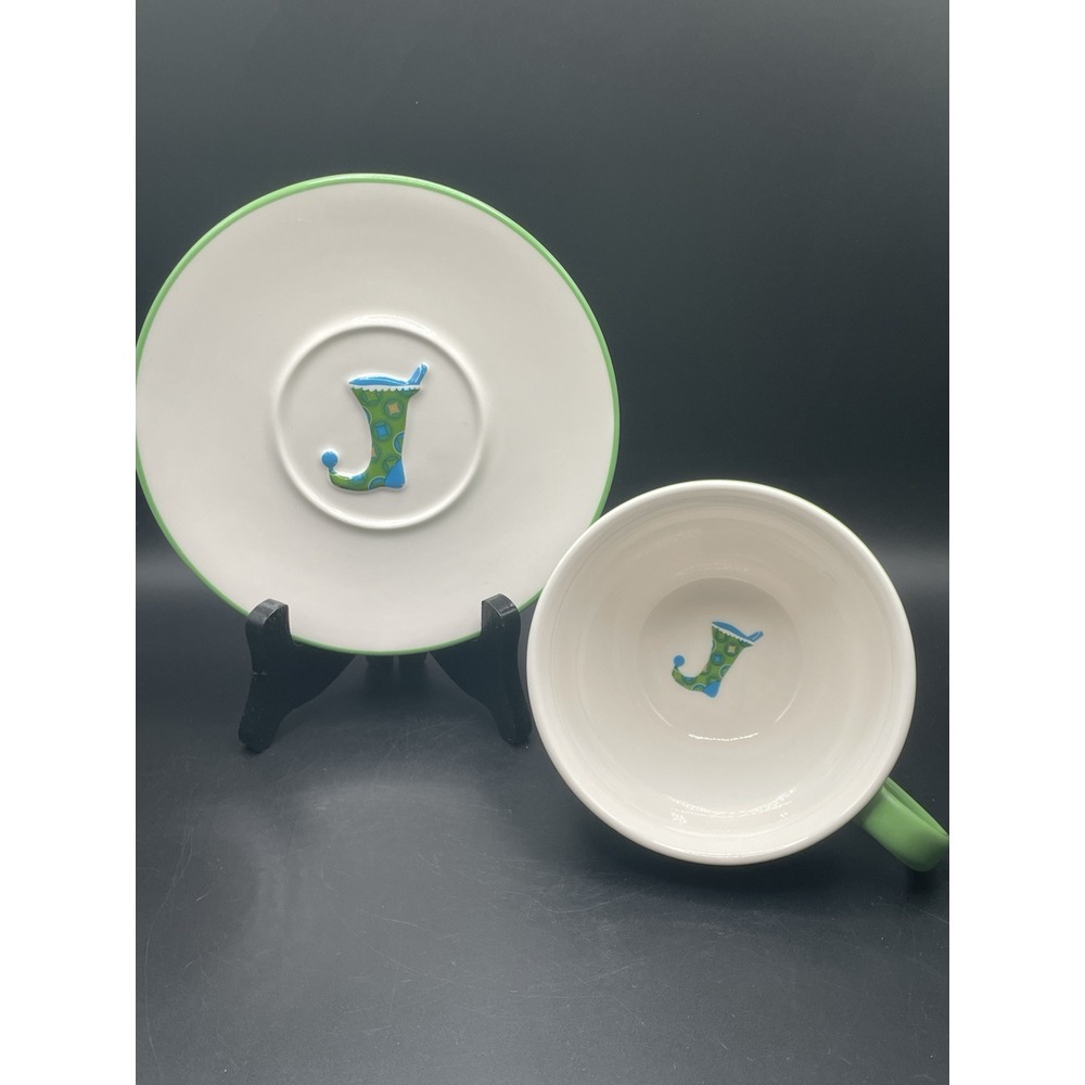Starbucks‎ Holiday 2006 Mug Saucer Set 12 fl. oz. Coffee Tea Plate Green Blue